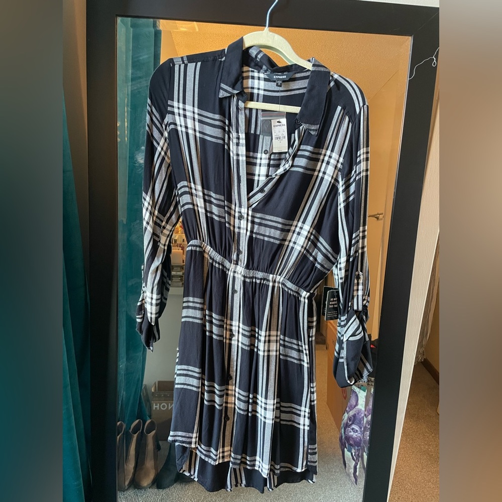 Express black and white plaid dress